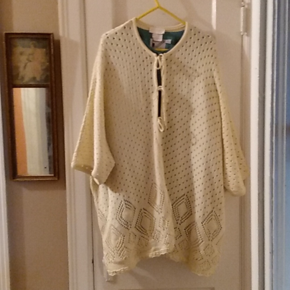 Linda Lindstrom Canada tie-front oatmeal colored open cardigan